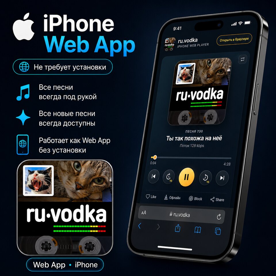 ru.vodka для iPhone: откройте плеер в Safari и добавьте на экран Домой